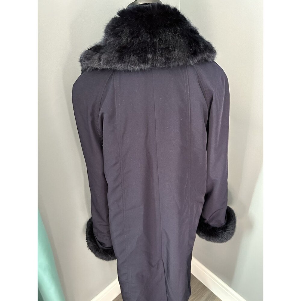 Jacques Vert Purple Plum Long Overcoat Button Up Faux Fur Trim Women’s - Picture 6 of 11